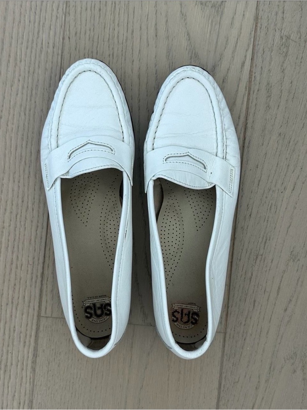 SAS White Leather Penny Loafers for Women